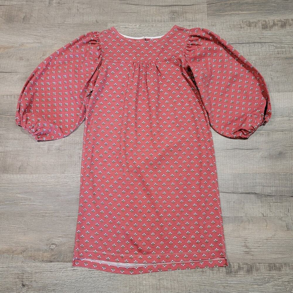 Roller Rabbit Puff Sleeve Dress Small Floral Boho‎ Prairie Relaxed Fit Cotton